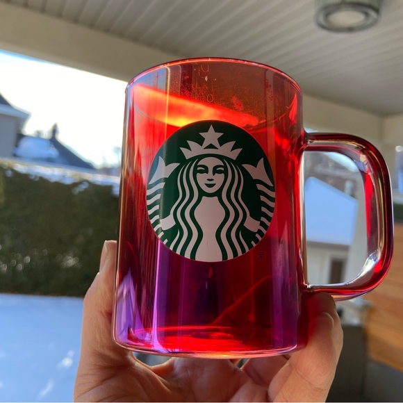 Starbucks Red Rainbow Iridescent Christmas 2019 Mug Cup Glass 14floz - Picture 1 of 6